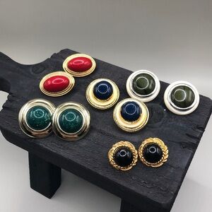 Vintage costume statement button cabochon style earrings bundle of 5.